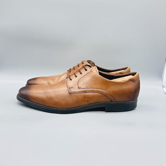 ECCO Shoes Mens 13 Brown Leather Derby Oxford Dress Comfort Casual Almond Toe